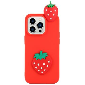 3D Cartoon iPhone 14 Pro Max TPU Case - Strawberry