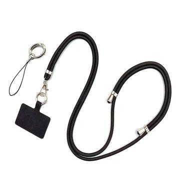 Polyester Phone Lanyard Adjustable 5mm Neck Strap Crossbody Cell Phone Strap with Patch - Black