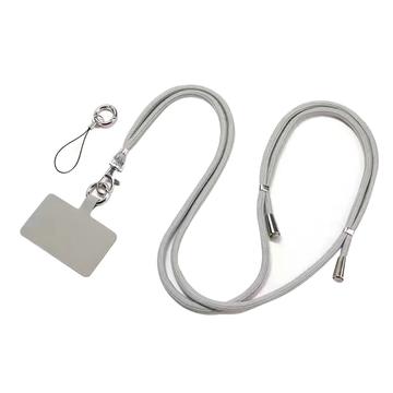 Polyester Phone Lanyard Adjustable 5mm Neck Strap Crossbody Cell Phone Strap with Patch - Grey