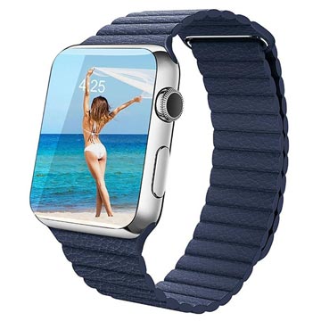 Apple Watch Series Ultra 2/Ultra/9/8/SE (2022)/7/SE/6/5/4/3/2/1 Premium Leather Strap - 49mm/45mm/44mm/42mm - Blue