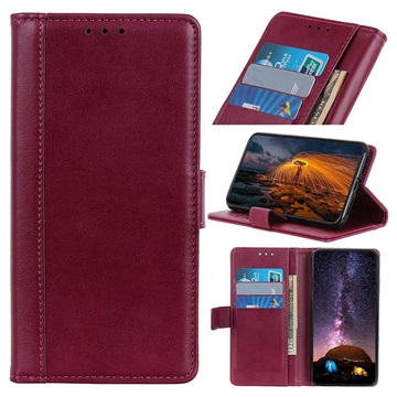 Premium Samsung Galaxy A10 Wallet Case with Kickstand Feature - Wine Red