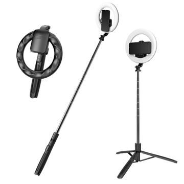 Q05s Integrated 8 Ring Light 1680mm Bluetooth Selfie Stick with Folding Tripod for Live Streaming Video Recording