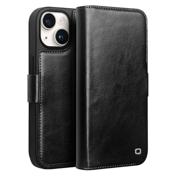 iPhone 15 Qialino Classic Wallet Leather Case - Black