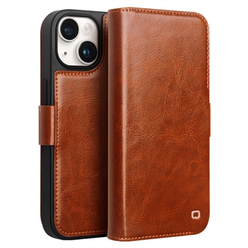 iPhone 15 Qialino Classic Wallet Leather Case - Light Brown