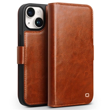 iPhone 15 Plus Qialino Classic Wallet Leather Case - Light Brown