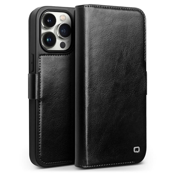 iPhone 15 Pro Qialino Classic Wallet Leather Case - Black