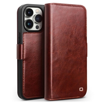 iPhone 15 Pro Qialino Classic Wallet Leather Case - Dark Brown