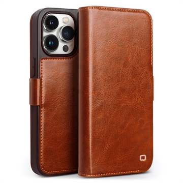 iPhone 15 Pro Qialino Classic Wallet Leather Case - Light Brown