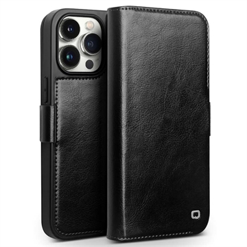 iPhone 15 Pro Max Qialino Classic Wallet Leather Case - Black