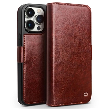 iPhone 15 Pro Max Qialino Classic Wallet Leather Case - Dark Brown