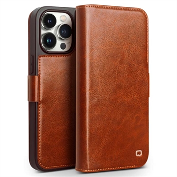 iPhone 15 Pro Max Qialino Classic Wallet Leather Case - Light Brown