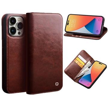 Qialino Classic iPhone 14 Pro Max Wallet Leather Case - Brown