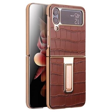Qialino Croco Samsung Galaxy Z Flip4 Leather Coated Case - Brown