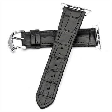 Apple Watch Series 9/8/SE (2022)/7/SE/6/5/4/3/2/1 Qialino Leather Strap - 41mm/40mm/38mm - Black