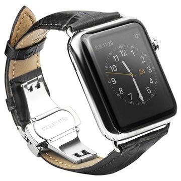 Apple Watch Series Ultra 2/Ultra/9/8/SE (2022)/7/SE/6/5/4/3/2/1 Qialino Leather Wristband - 49mm/45mm/44mm/42mm - Black