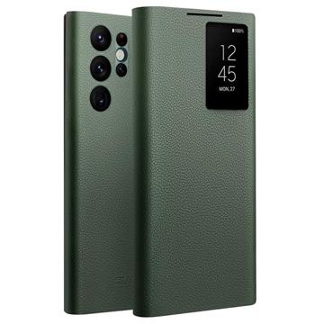 Qialino Smart View Samsung Galaxy S22 Ultra 5G Flip Leather Case - Green