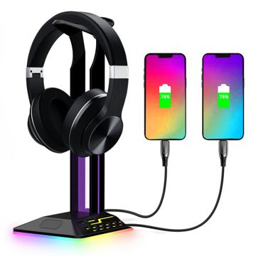 2-in-1 Headphone Stand / USB-hub with RGB RGBD8 (Open Box - Excellent) - Black