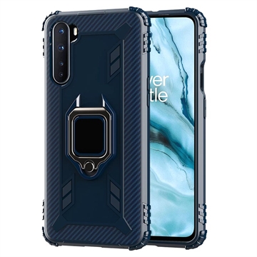 OnePlus Nord Reinforced TPU Case with Ring Holder - Carbon Fiber - Blue