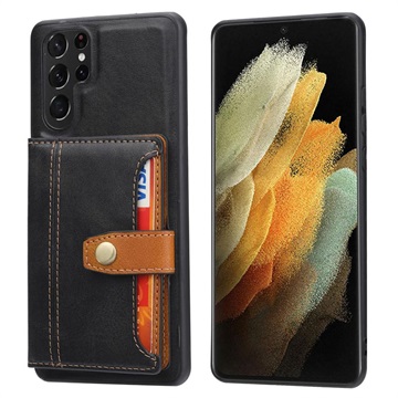 Retro Style Samsung Galaxy S22 Ultra 5G Case with Wallet - Black