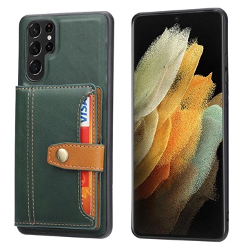 Retro Style Samsung Galaxy S22 Ultra 5G Case with Wallet - Green