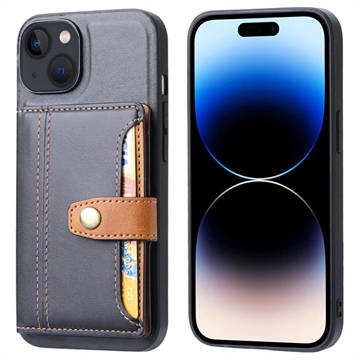 iPhone 15 Plus Retro Style Case with Wallet - Black