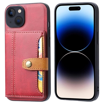 iPhone 15 Plus Retro Style Case with Wallet - Red