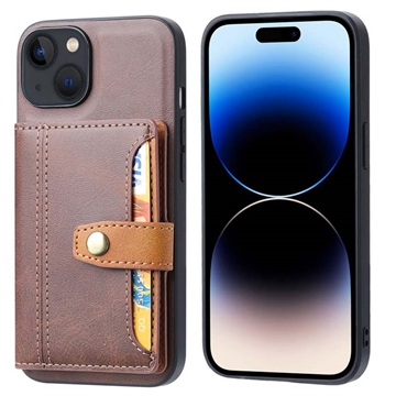 iPhone 15 Retro Style Case with Wallet - Brown