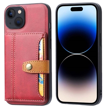 iPhone 15 Retro Style Case with Wallet - Red