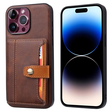 iPhone 15 Pro Max Retro Style Case with Wallet - Brown