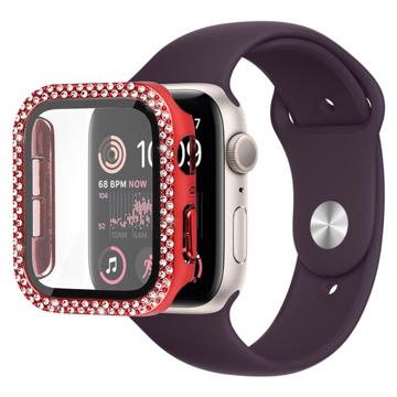 Rhinestone Decorative Apple Watch SE (2022)/SE/6/5/4 Case with Screen Protector - 44mm - Red