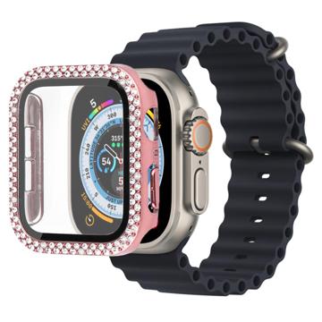 Rhinestone Decorative Apple Watch Ultra Case with Screen Protector - 49mm - Pink