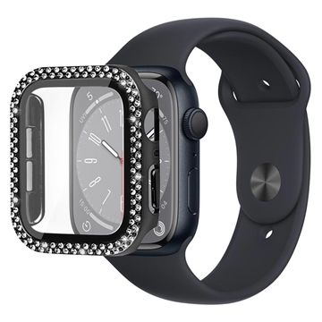 Rhinestone Decorative Apple Watch Series 9/8/7 Case with Screen Protector - 41mm - Black