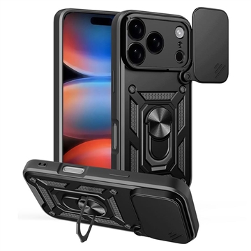 iPhone 18 Pro Max Rotary Ring Hybrid Case with Camera Shield - Black
