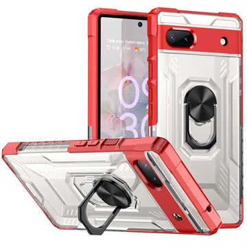 Rugged Shield Google Pixel 6a Hybrid Case with Ring Holder - Red