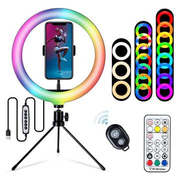 S26-RGB 10 RGB LED Ring Light Selfie Photography Fill Light with Phone Holder and Tripod