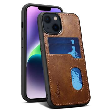 Suteni H09 iPhone 14 Plus Coated Case with Card Slot - Brown