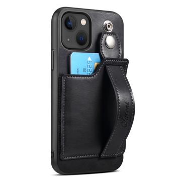 Suteni H12 iPhone 14 Plus Case with Card Slot & Hand Strap - Black