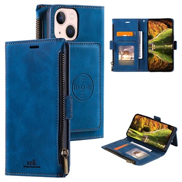 Saii Zipper iPhone 13 Wallet Case with Strap - Blue
