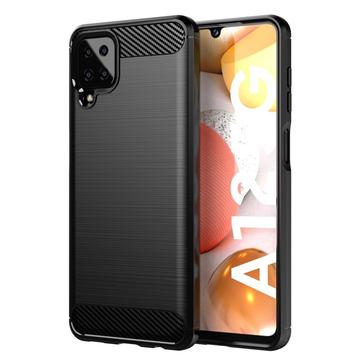 Samsung Galaxy A12 Brushed TPU Case - Carbon Fiber - Black