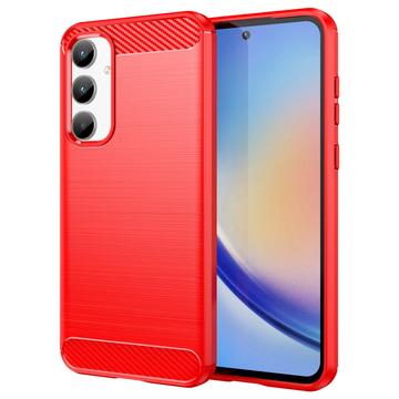 Samsung Galaxy A35 Brushed TPU Case - Carbon Fiber - Red