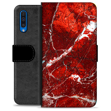 Samsung Galaxy A50 Premium Wallet Case - Red Marble