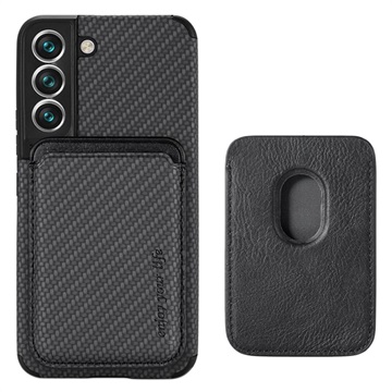 Samsung Galaxy S22 5G Magnetic Case with Card Holder - Carbon Fiber - Black