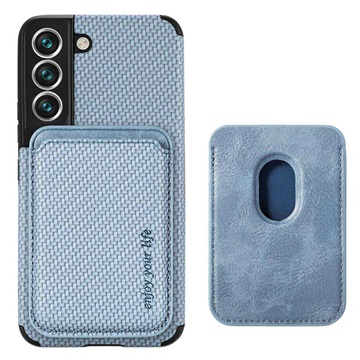 Samsung Galaxy S22 5G Magnetic Case with Card Holder - Carbon Fiber - Blue