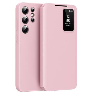 Samsung Galaxy S22 Ultra 5G Smart Clear View Flip Case with Card Slot - Pink