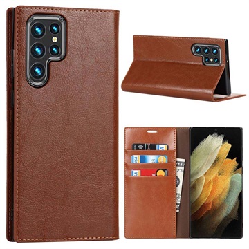 Samsung Galaxy S22 Ultra 5G Wallet Leather Case with Kickstand - Brown