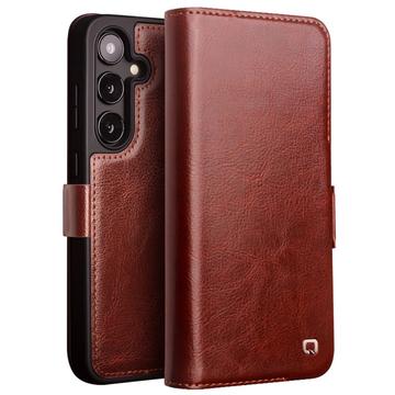 Samsung Galaxy S24 Qialino Classic Wallet Leather Case - Dark Brown