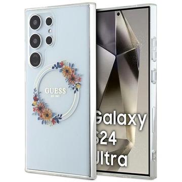 Samsung Galaxy S24 Ultra Guess IML Flowers Wreath Case - MagSafe Compatible - Transparent