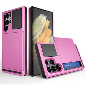 Samsung Galaxy S24 Ultra Hybrid Case with Slide Card Holder - Pink