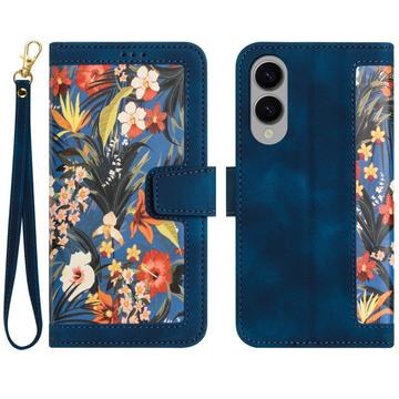 Samsung Galaxy S25 Edge Floral Wallet Case with Card Slots - Dark Blue