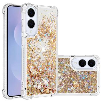Samsung Galaxy S25 Edge Glitter Quicksand TPU Case - Gold Hearts